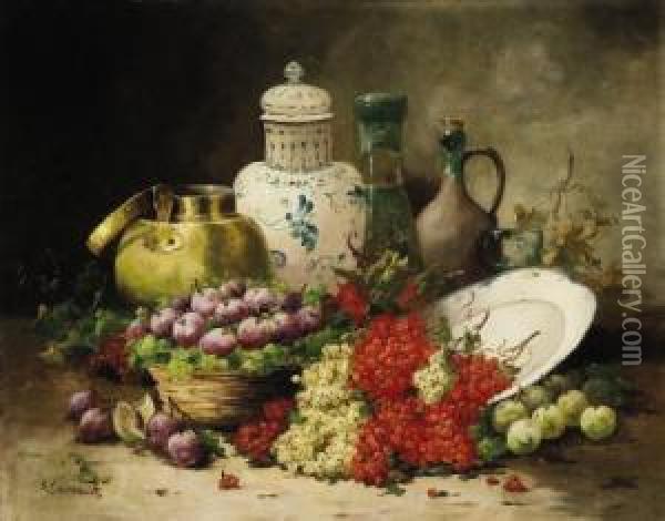 Natura Morta Con Frutta E Vasi Oil Painting - Edmond Van Coppenolle
