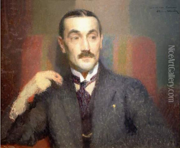 Portrait En Buste Du Peintre Casasus Assis Dans Un Interieur Oil Painting - Henri Martin