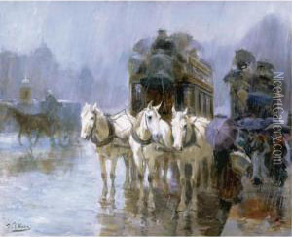 A Rainy Day In Paris Oil Painting - Ulpiano Checa y Sanz