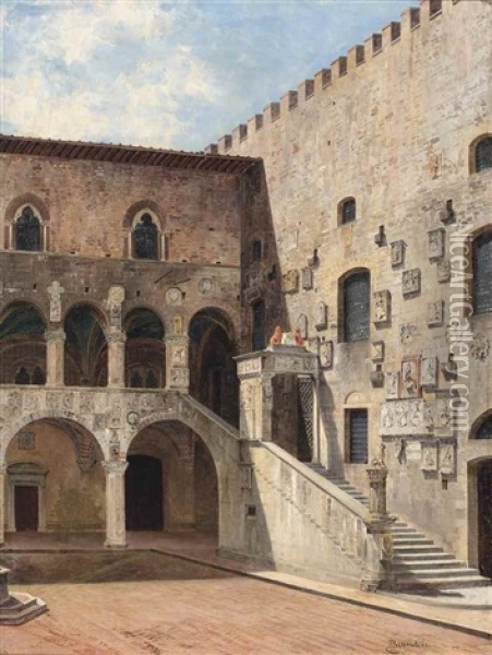 The Courtyard At The Palazzo Del Bargello, Florence Oil Painting - Antonietta Brandeis