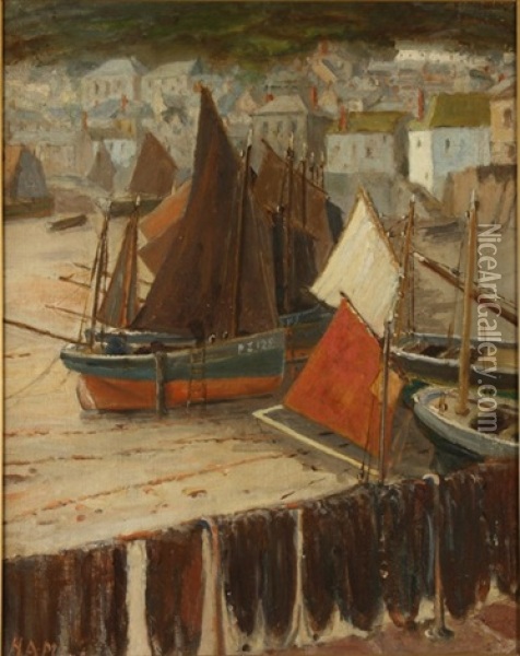 Drying The Sails Oil Painting - Hampden A. Minton