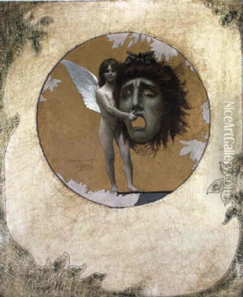 Putto With A Mask Oil Painting - Jean-Leon Gerome