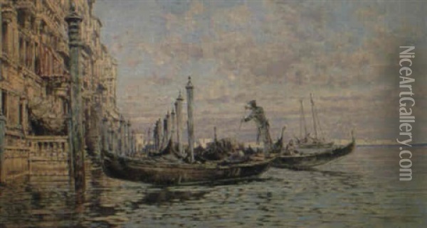 Gondelstation In Der Lagune Von Venedig Oil Painting - Jean-Baptiste-Arthur Calame