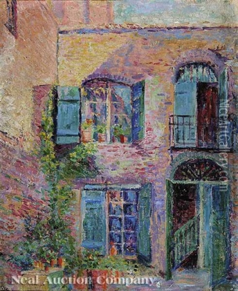 The Green Shutter, Patio On Royal Street, New Orleans Oil Painting - Anne Wells Munger