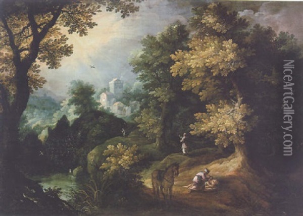 A Wooded Landscape With The Good Samaritan Oil Painting - Paul Bril