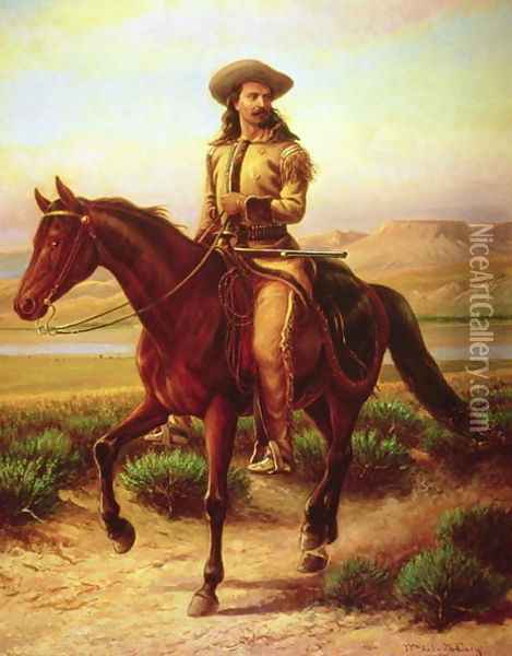William Frederick Cody on his horse Charlie Oil Painting - William de la Montagne Cary