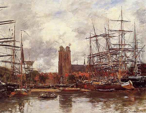 Dordrecht, View of the Port Oil Painting - Eugene Boudin