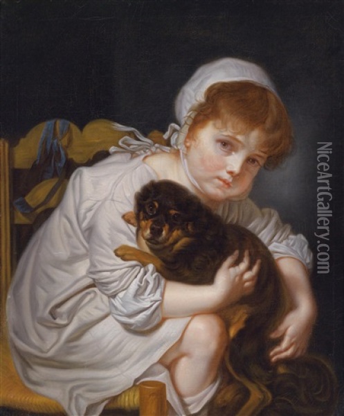 Ein Kleines Madchen Mit Einem Schoshund Oil Painting - Jean Baptiste Greuze