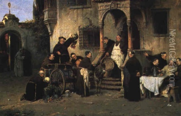 Friars At Work Oil Painting - Adolf Humborg
