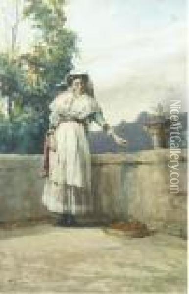 The Orange Picker And A Neapolitan Peasantwoman Oil Painting - Onorato Carlandi