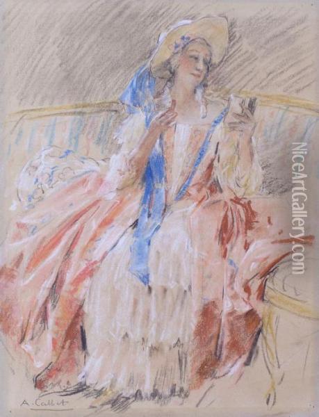 Elegante Au Carnet De Bal Oil Painting - Antoine Calbet