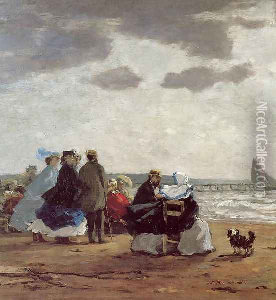On the Beach, Dieppe Oil Painting - Eugene Boudin