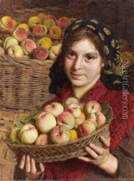 Die Pfirsichsammlerin Oil Painting - Gaetano Bellei