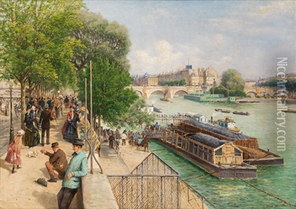 At Quai Du Louvre In Paris Oil Painting - Theodor von Hoermann