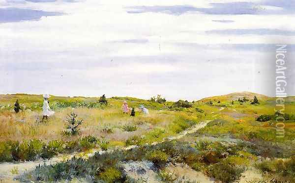 Along the Path at Shinnecock Oil Painting - William Merritt Chase