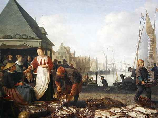 The Rotterdam Fish Market Oil Painting - Hendrick Maertensz. Sorch (see Sorgh)