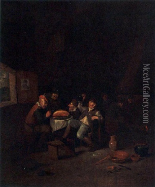 Peasants Eating And Drinking In An Interior Oil Painting - Egbert van Heemskerck the Younger