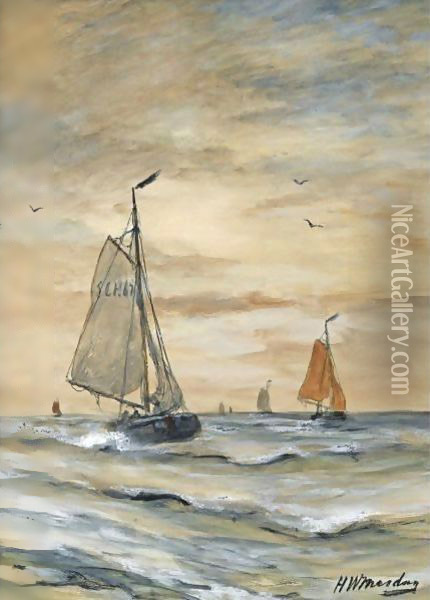 Bomschuiten At Sea 6 Oil Painting - Hendrik Willem Mesdag