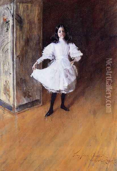 Portrait of the Artist's Daughter (Dorothy) Oil Painting - William Merritt Chase