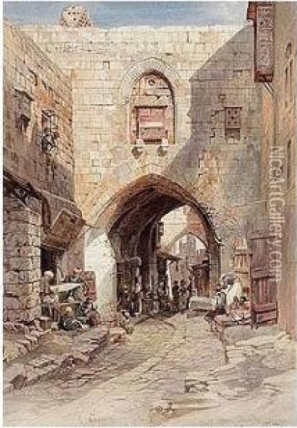 David's Street, Jerusalem Oil Painting - Carl Friedrich H. Werner