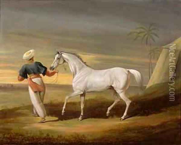 Signal a grey Arab with a Groom in the Desert Oil Painting - David of York Dalby