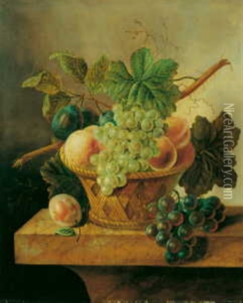 Stilleben Mit Obstkorb Oil Painting - Johannes Cornelis de Bruyn