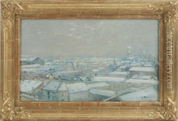 Looking Down On A City's Rooftops Oil Painting - Gustave Madelain