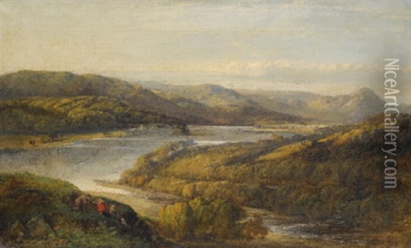 View Of Grasmere Lake (from Loughrigg Fell, Cumbria) Oil Painting - John Glover