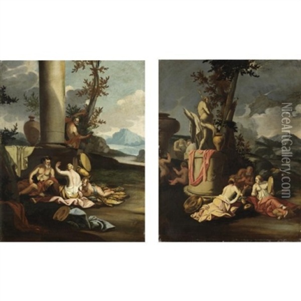 Scene Mitologiche (pair) Oil Painting - Giulio Carpioni