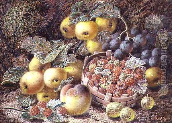 Still Life of Apples, Grapes, Raspberries, Gooseberries and Peach Oil Painting - Oliver Clare