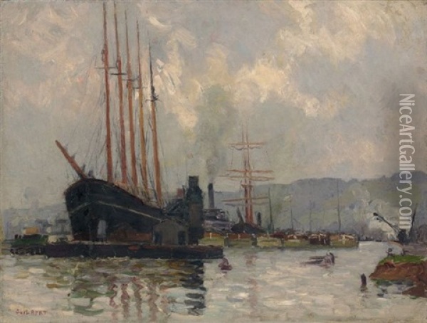 Bateaux Dans Le Port De Rouen Oil Painting - Narcisse Guilbert