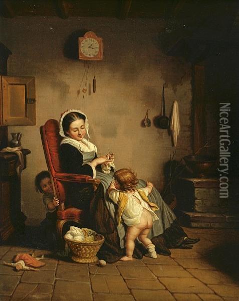 Mother With Children Oil Painting - Theophile-Emmanuel Duverger