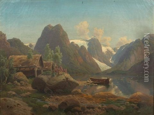 An Alpine Landscape Oil Painting - Georg Eduard Otto Saal