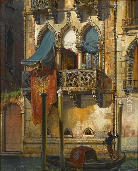 Venice: Casa Del Moro Detta D'otello; Casa Contarini Oil Painting - Friedrich Nerly