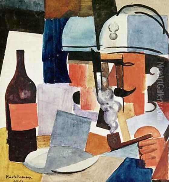 Soldier with Pipe and Bottle Oil Painting - Roger de La Fresnaye