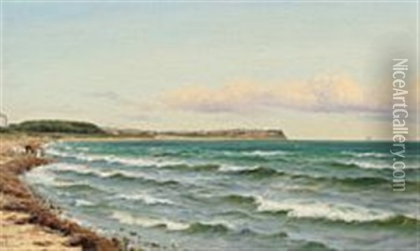 Coastal Scenery With Horses On A Beach Oil Painting - Holger Luebbers