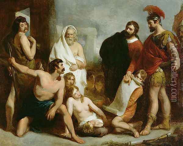 The Romans Teaching the Mechanical Arts to the Ancient Britons, 1831 Oil Painting - Henry Perronet Briggs