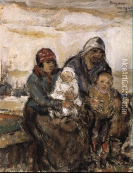Famillie Voor De Haven Oil Painting - Eugene van Mieghem