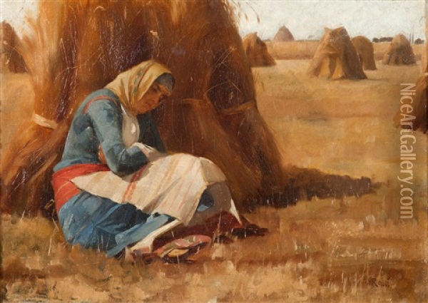 Resting By A Haystack Oil Painting - Theodore Jacques Ralli