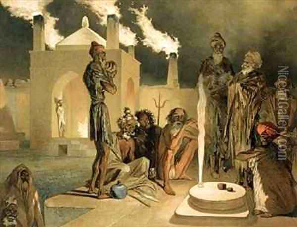Ateseh Gah Indians Devoted to the Cult of Fire Baku Oil Painting - Grigori Grigorevich Gagarin