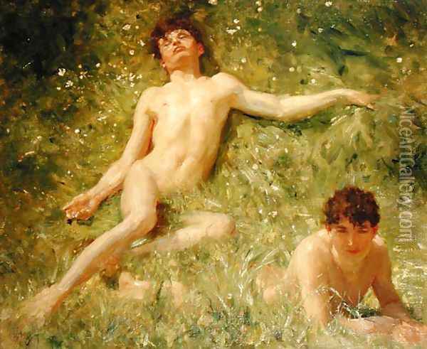 The Sunbathers Oil Painting - Henry Scott Tuke