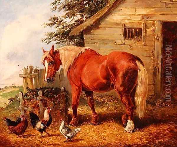 Outside the stable Oil Painting - Henry Alken