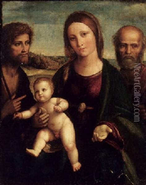 The Holy Family With Saint John The Baptist In A Landscape Oil Painting - Nicola Pisano