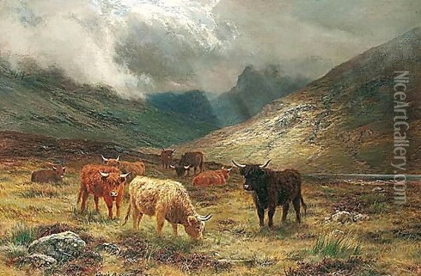 Highland Cattle In A Glen Oil Painting - Louis Bosworth Hurt
