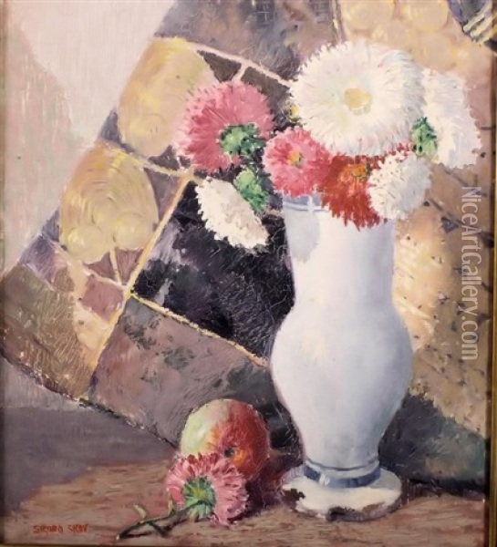 Bouquet In White Vase Oil Painting - Sigurd Skou