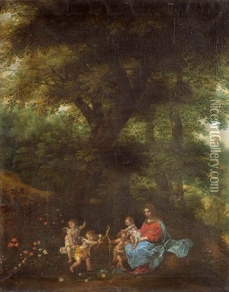Madonna Und Kind Mit Dem Johannesknaben Und Engeln (collab. W/pieter Van Avont) Oil Painting - Denis van Alsloot
