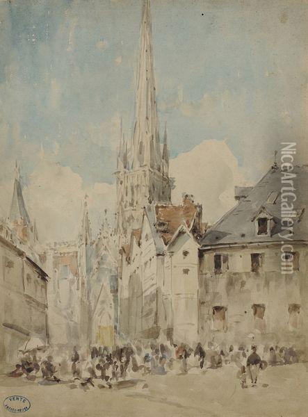 Vue De La Cathedrale De Rouen Oil Painting - Amedee Rosier