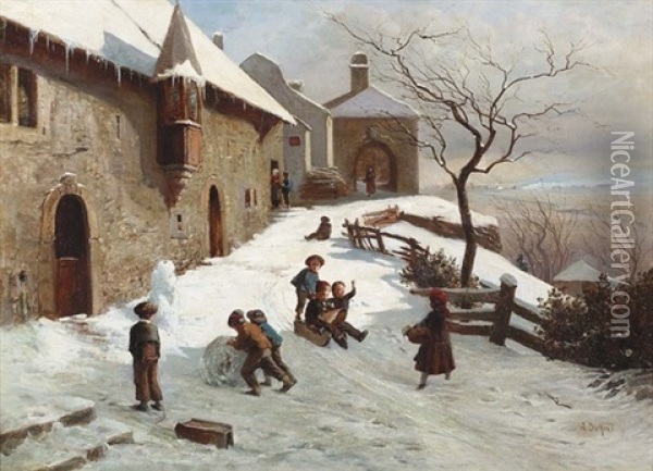 Jeux D'hiver Oil Painting - Alfred-Paul-Emile-Etienne Dumont