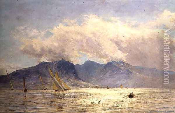 Goat Fell, Arran, with sailing boats Oil Painting - William Lionel Wyllie