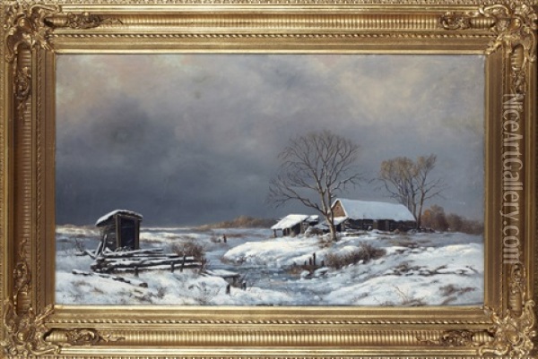 Winter Landscape With Cottages Oil Painting - Vasili Yefimovich Ekgorst